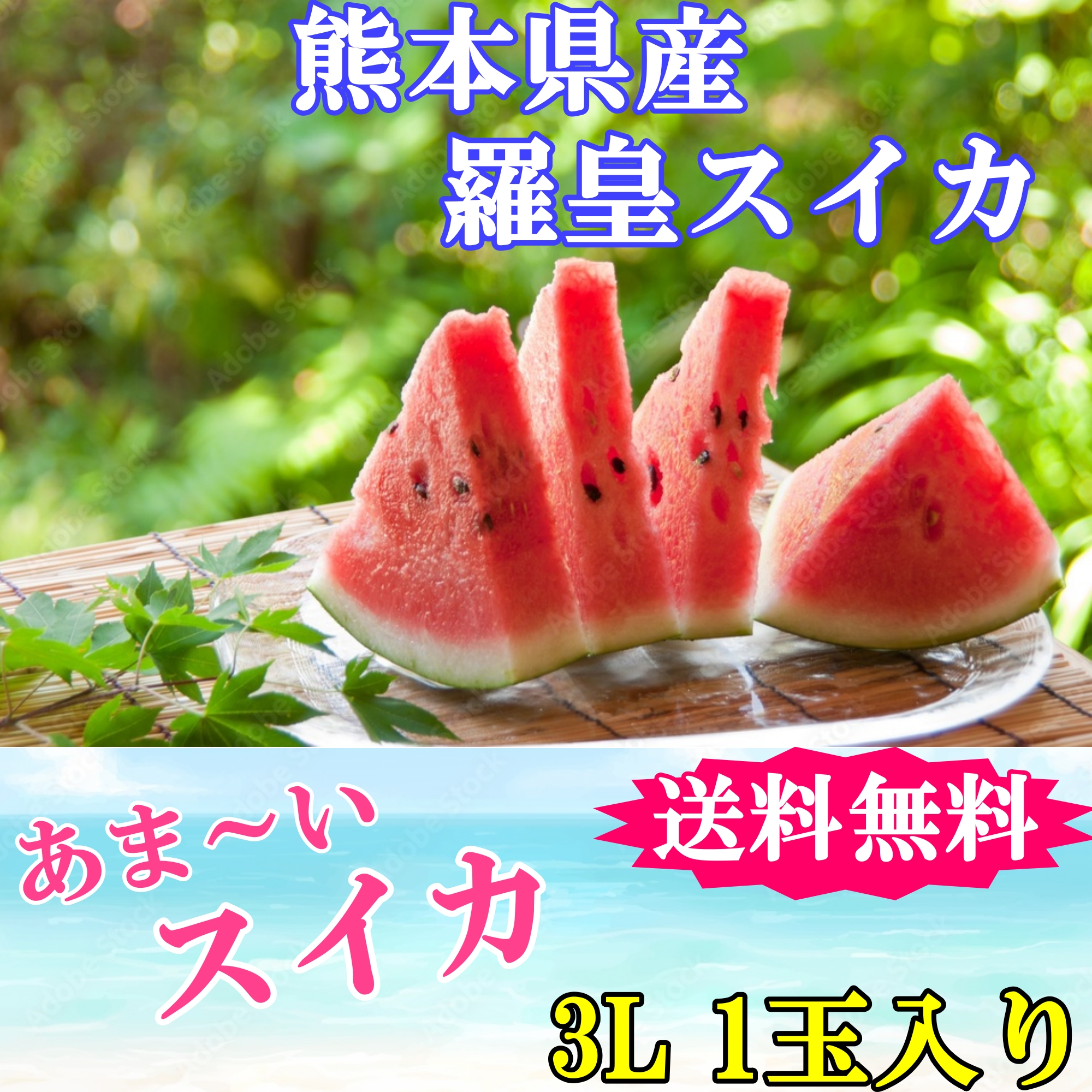 非公開: 糖度13度前後の甘い極上大玉 熊本産 羅皇スイカ 1玉3L (約12~14kg)　送料無料　ギフト・贈答用・贈り物